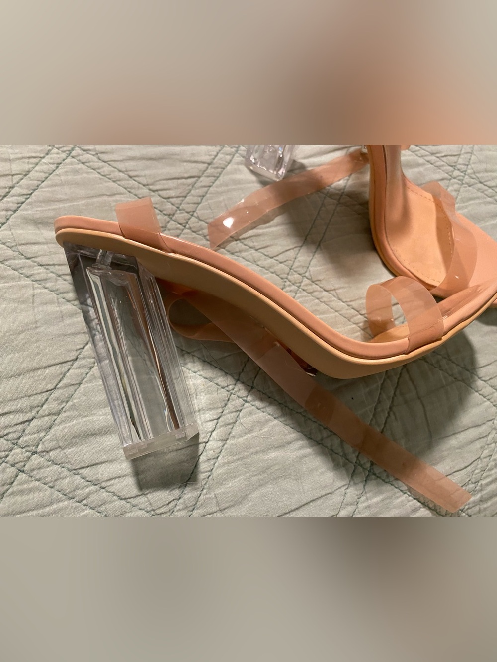 Clear Lucite Heel Sandals with Nude Straps